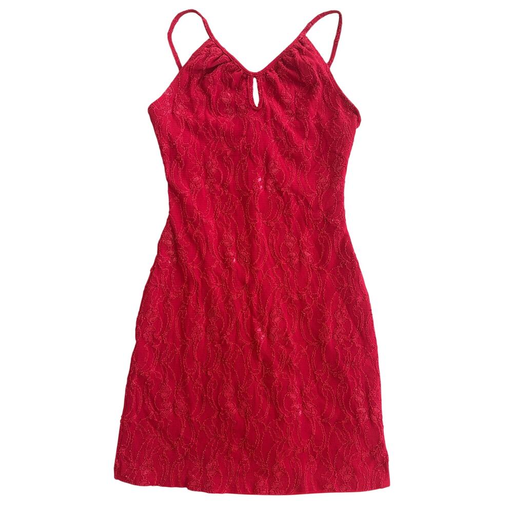 vintage Y2K hot kiss red mini dress small keyhole
